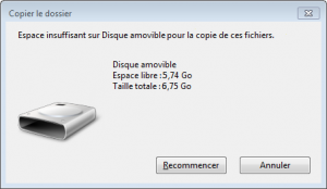 espace disque insuffisant