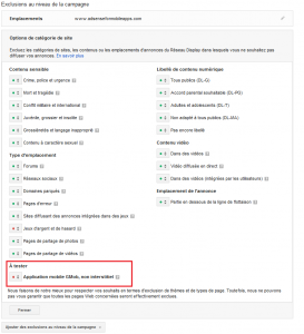 exclusion categorie mobile AdWords